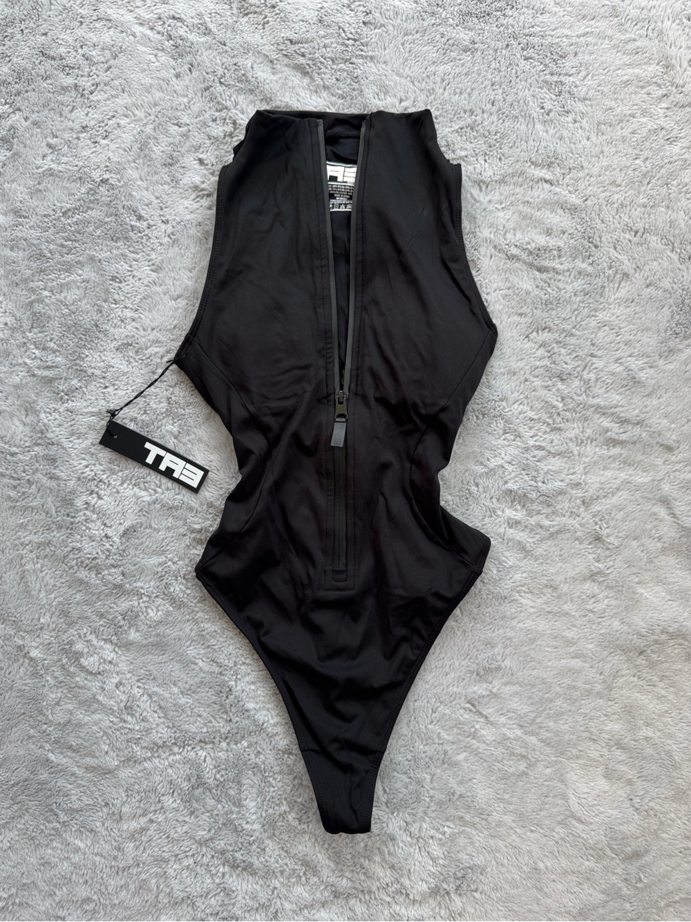 TA3 Sleeveless Surfy Thong Snatched Waist Lace Back Swimsuit Black XS Short